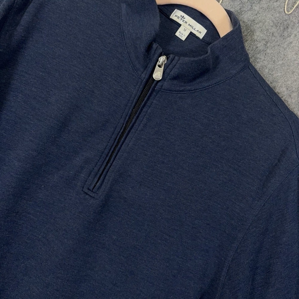 Peter Millar Crown Comfort Interlock 1/4 Zip Mens Sz M Blue 4-Way Stretch